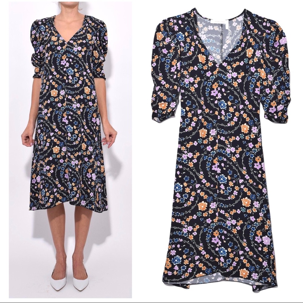 See By Chloé Puff Shoulder Floral Midi Dress Sz 6